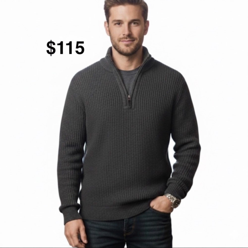 New Weatherproof Vintage Men's Charcoal Grey half Zip-Up Sweater size L Cotton